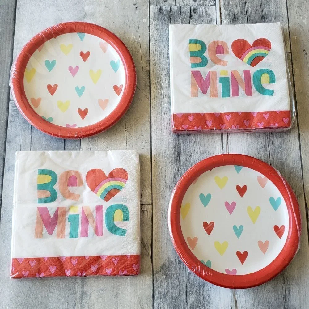 NWT - Be Mine Paper Napkins (40) and Heart Paper Plates (24)